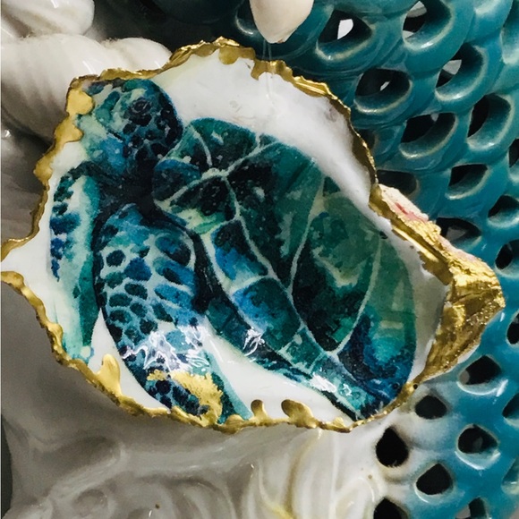 Christmas ornaments Green Sea Turtle decoupage oyster shells - Picture 3 of 6